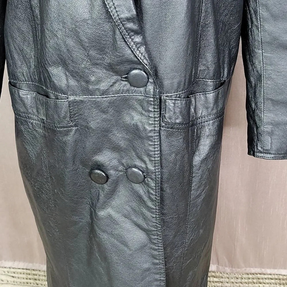 EVAN TODD Women's Long Maxi Black Leather Coat Small - Picture 3 of 11